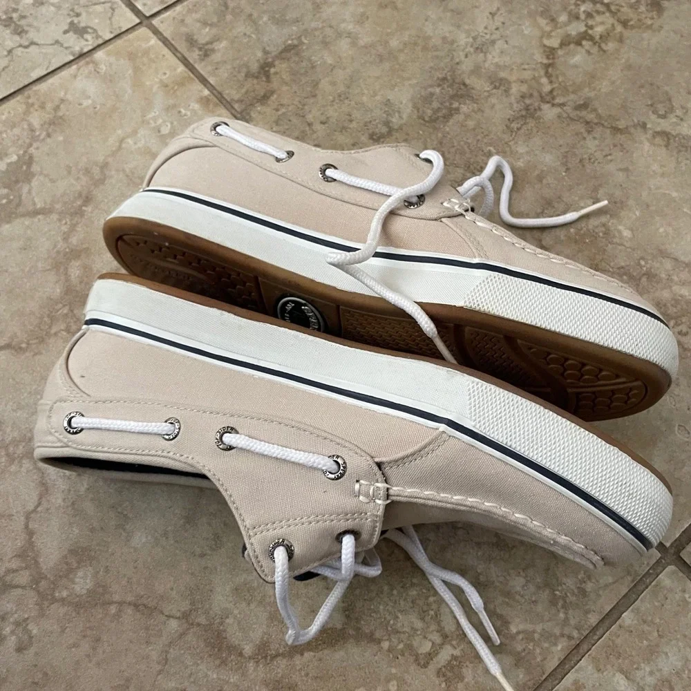 Sperry Top-Sider Mens 9.5 Beige Canvas Boat Shoes 0777144 A4-CH17 Neutral Casual